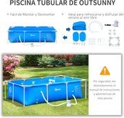 View Outsunny Piscina Desmontable Tubular 252x152x65 cm con Depuradora de Cartucho 1200L/H Piscina Rectangular de Exterior para Adultos y Niños 2163L Azul image 6