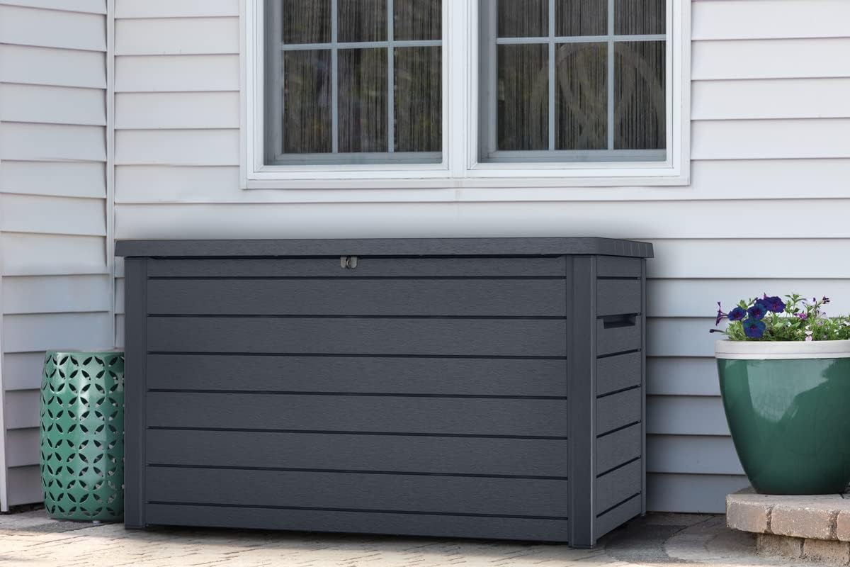 Keter Kissenbox XXL Ontario, graphit, 870l Fassungsvermögen, Außenmaße: 147 x 83 x 86 cm, Auflagenbox wasserdicht, für Outdoor geeignet