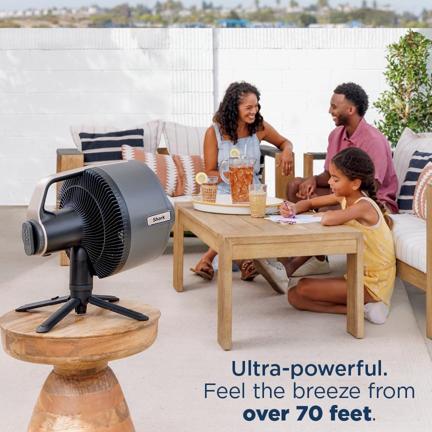 Shark FlexBreeze Pro Nebelventilator – Indoor & Outdoor, Integriertes Nebel, Sockel auf Tischplatte, kabelgebunden oder kabellos, bis zu 24 Stunden