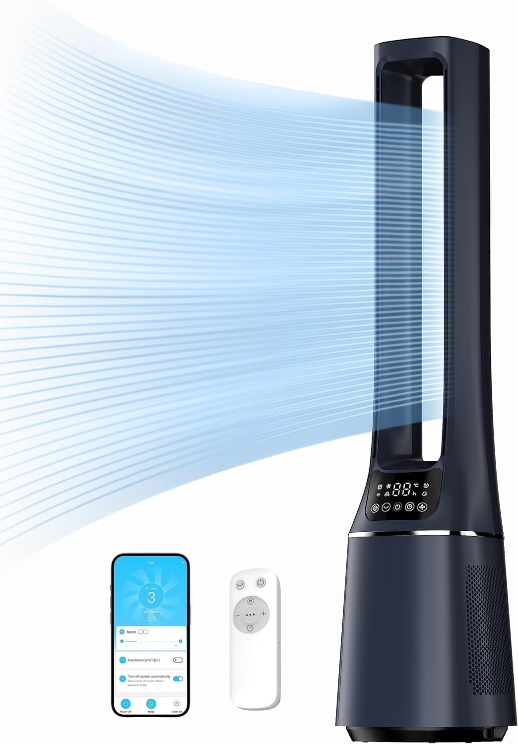 Midea MFP-120i (BL) 2 in 1 Turmventilator Leise 38dB Luftreiniger H13 True HEPA auf 47.6 m2 LED Display Fernbedienung Oszillation 12H Timer Kompatibel