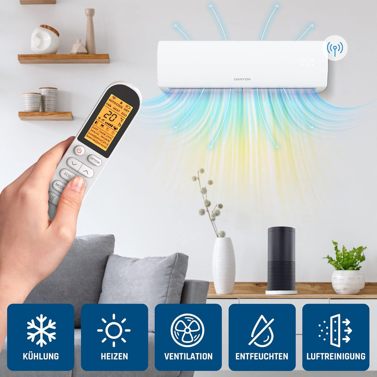 Danyon Klimaanlage Split - 12000 BTU - 3,4 kW, Selbstreinigung, leise, Smart Home, Inverter Klimagerät mit Heizfunktion, Splitgerät vorgefüllt mit R32