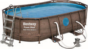 View BESTWAY - Piscina Desmontable Tubular Power Steel 427x250x100 cm Depuradora Cartucho 2.006 l/h Escalera y Cobertor Diseño Rattan image 4
