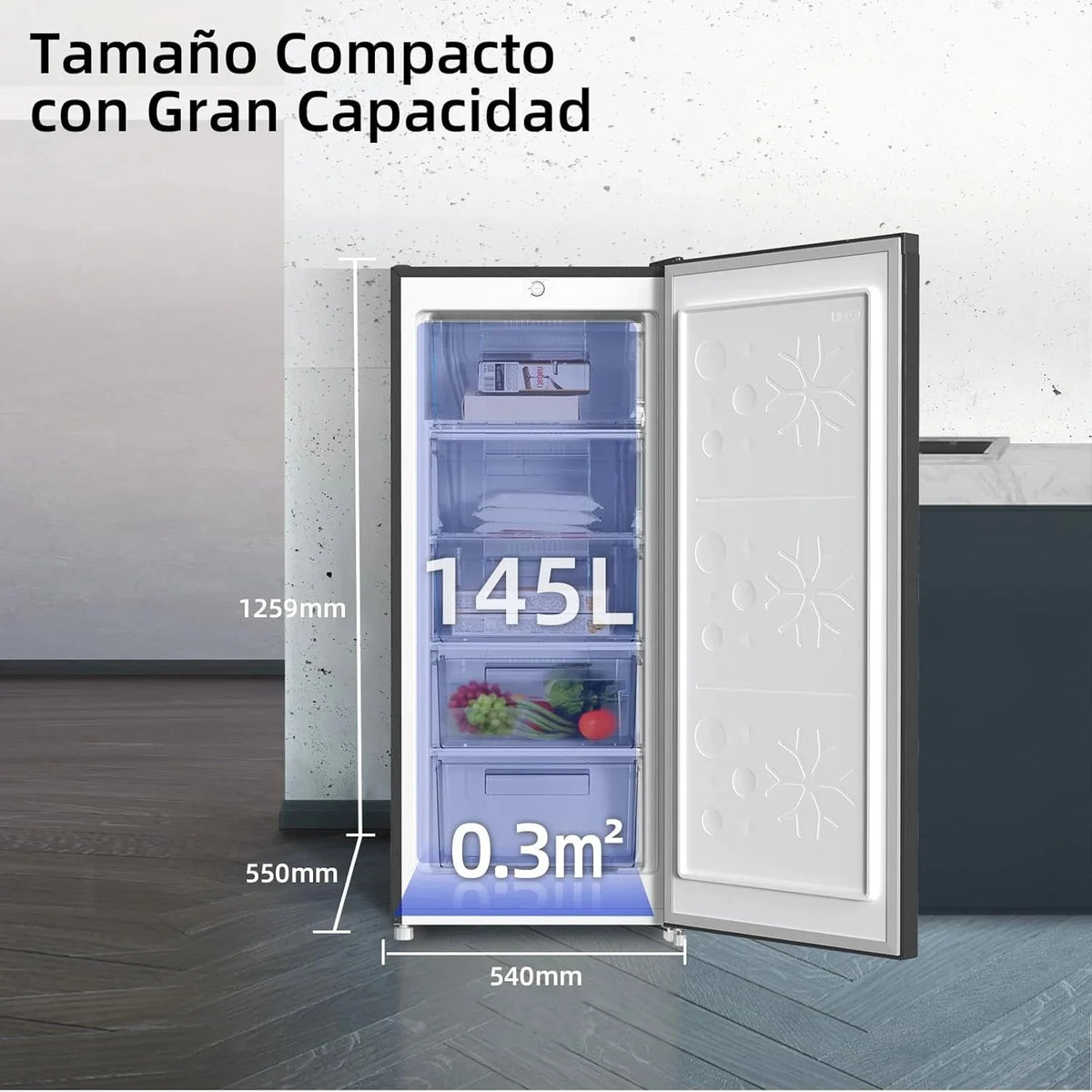 Congelador vertical independiente CHiQ, 145L de capacidad, congelación rápida, termostato ajustable, silencioso, puerta reversible, negro,