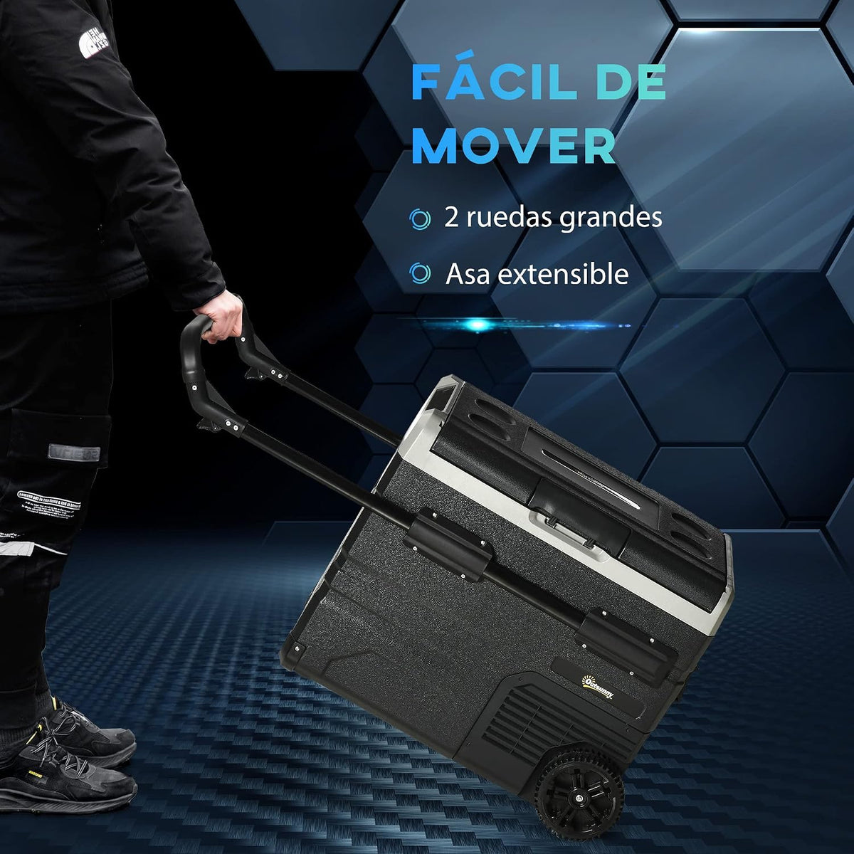 Outsunny Nevera Compresor Portátil 60L Nevera Portátil Eléctrica para Coche Congelador CC 12V/24V hasta -20°C con Pantalla LED Táctil Asa Retráctil