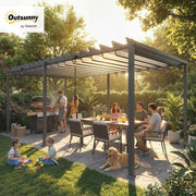 View Outsunny Pérgola de Jardín 3x5,7 m, Cenador de Jardín con Techo de Lamas Ajustable a 90°, Manivela, Estructura de Aluminio, Protección UPF50+, image 2