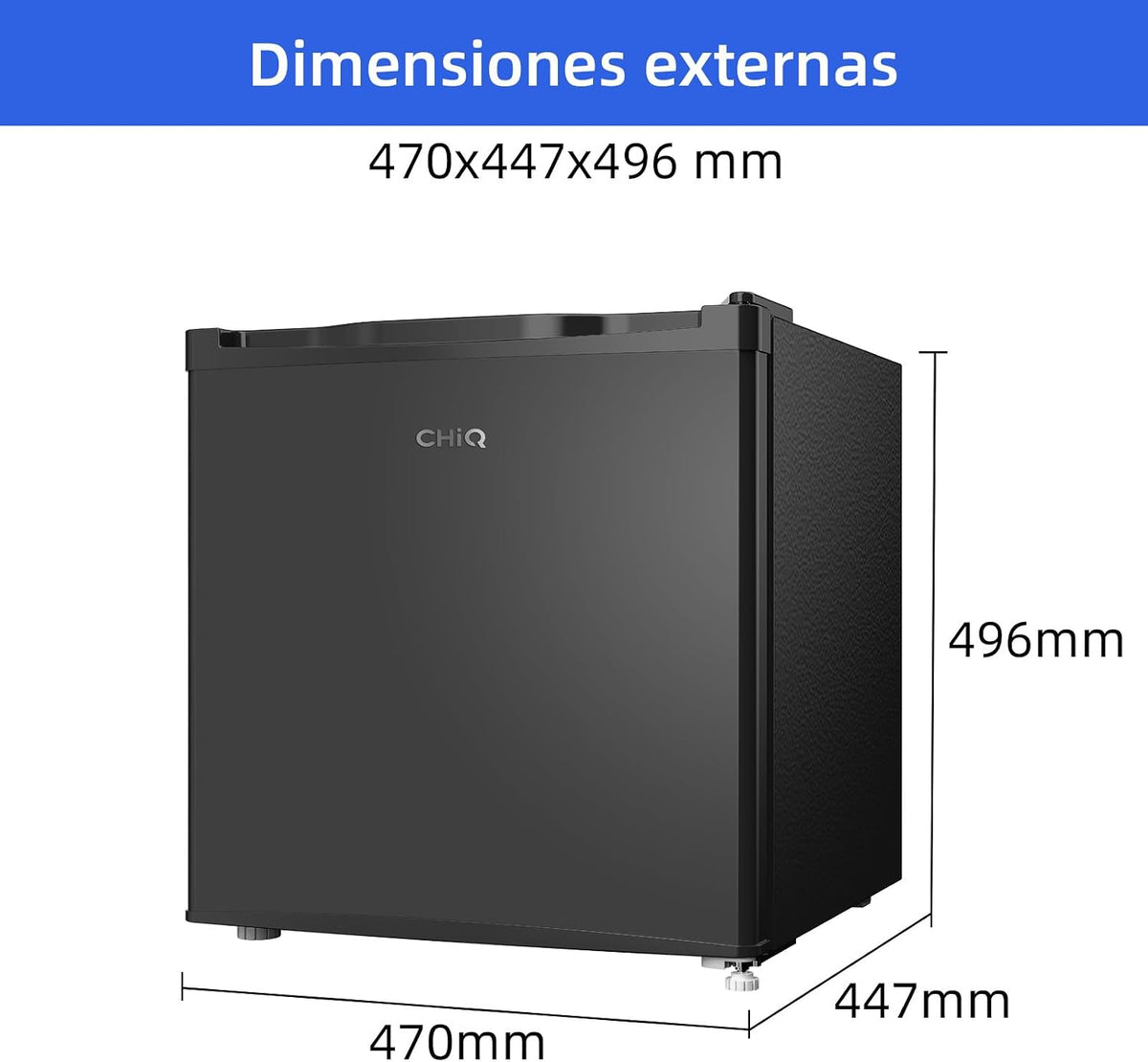 CHIQ Frigorífico Minibar capacidad 46L, Compresor incorporada, Botellero y Compartimiento Congelador, Control de Temperatura regulable, Bajo Nivel de