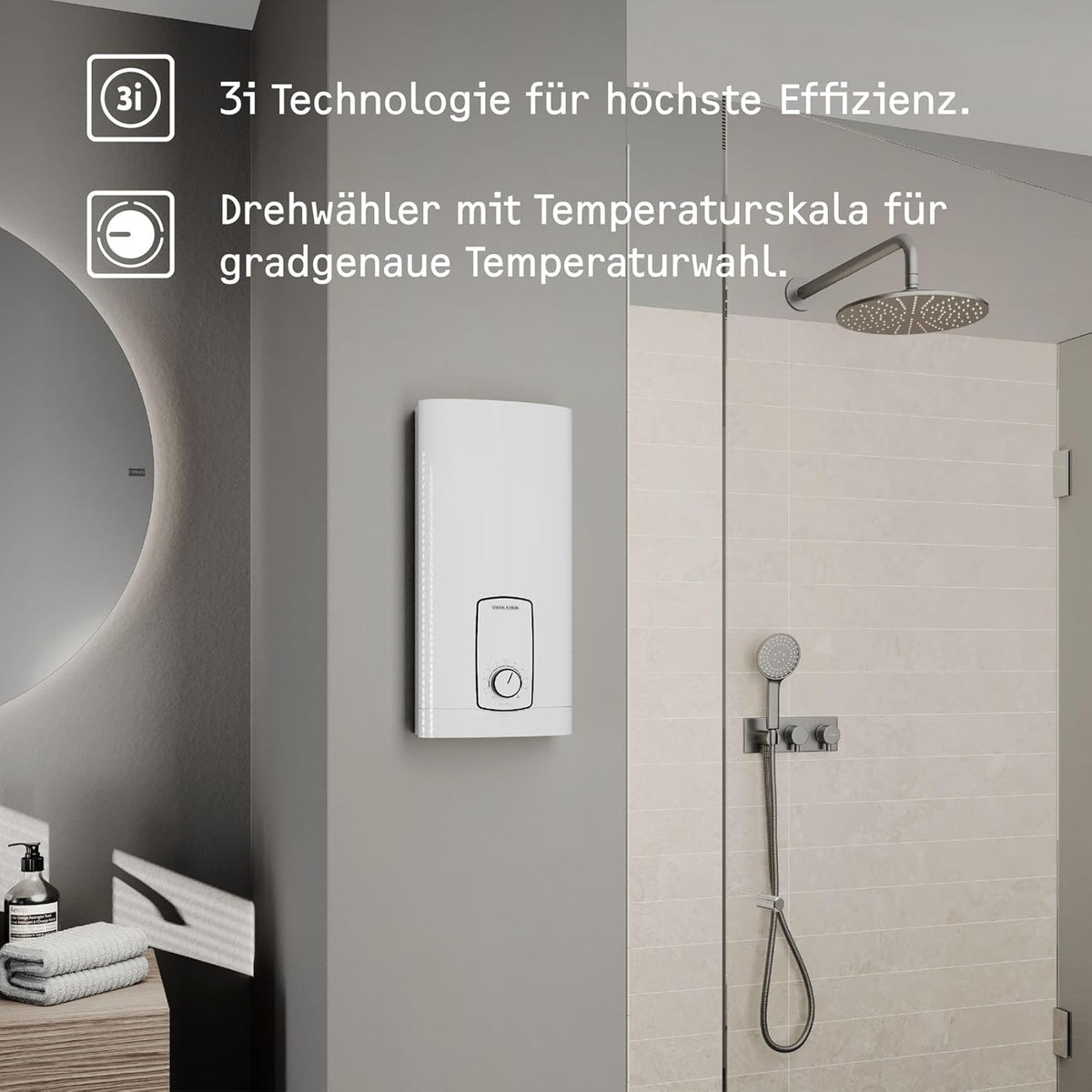 STIEBEL ELTRON Neueste Generation Elektronischer Durchlauferhitzer DHB 27 ST Trend, besonders energiesparend dank 3i-Technologie, gradgenaue