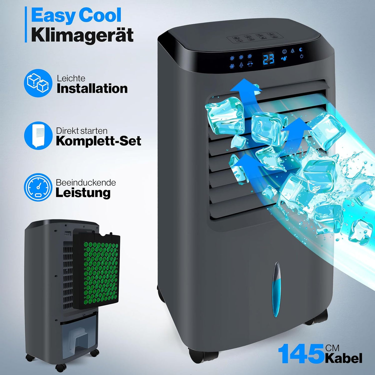 KESSER Mobile Klimaanlage 4in1 Luftkühler – Air Cooler mit Fernbedienung & Timer, 10L Wassertank, Ionisator & Luftbefeuchter, Ventilator Klimagerät