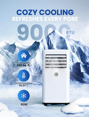 View 9000 BTU Aire Acondicionado Portátil, 4 en 1: Refrigeración, Ventilador, Deshumidificador y Modo Sueño, Silencioso, con Mando, Temporizador 24h y Kit image 2