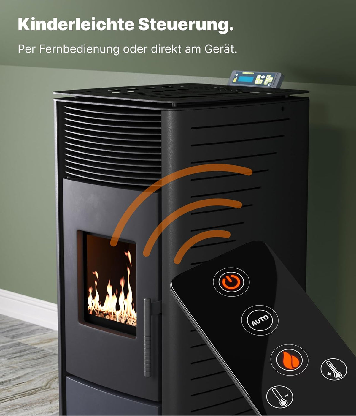 NEMAXX P12 Pelletofen 13,6 kW A+ bis 300 m³ – Auto-Reinigungszyklus, ECO-Modus, Wochenprogramm & mechanische Reinigungsunterstützung – Rot