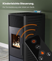 View NEMAXX P12 Pelletofen 13,6 kW A+ bis 300 m³ – Auto-Reinigungszyklus, ECO-Modus, Wochenprogramm & mechanische Reinigungsunterstützung – Rot image 5