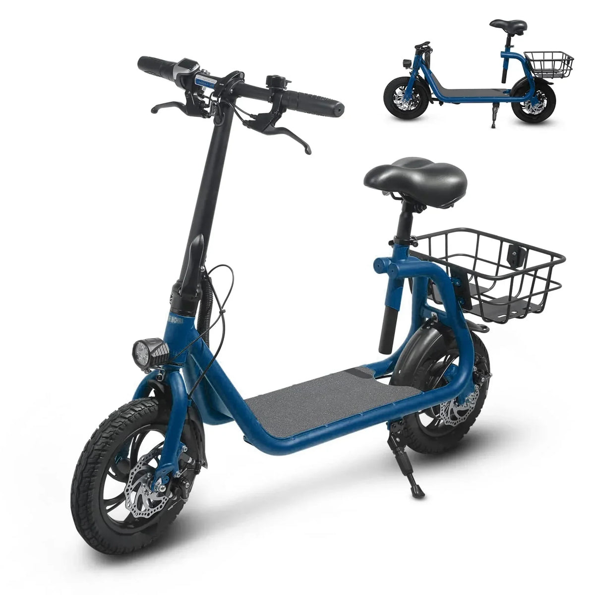 Patinete eléctrico plegable para adultos con asiento, motor sin escobillas de 450 W, neumáticos todoterreno de 12 pulgadas, autonomía de 32 km, ligero