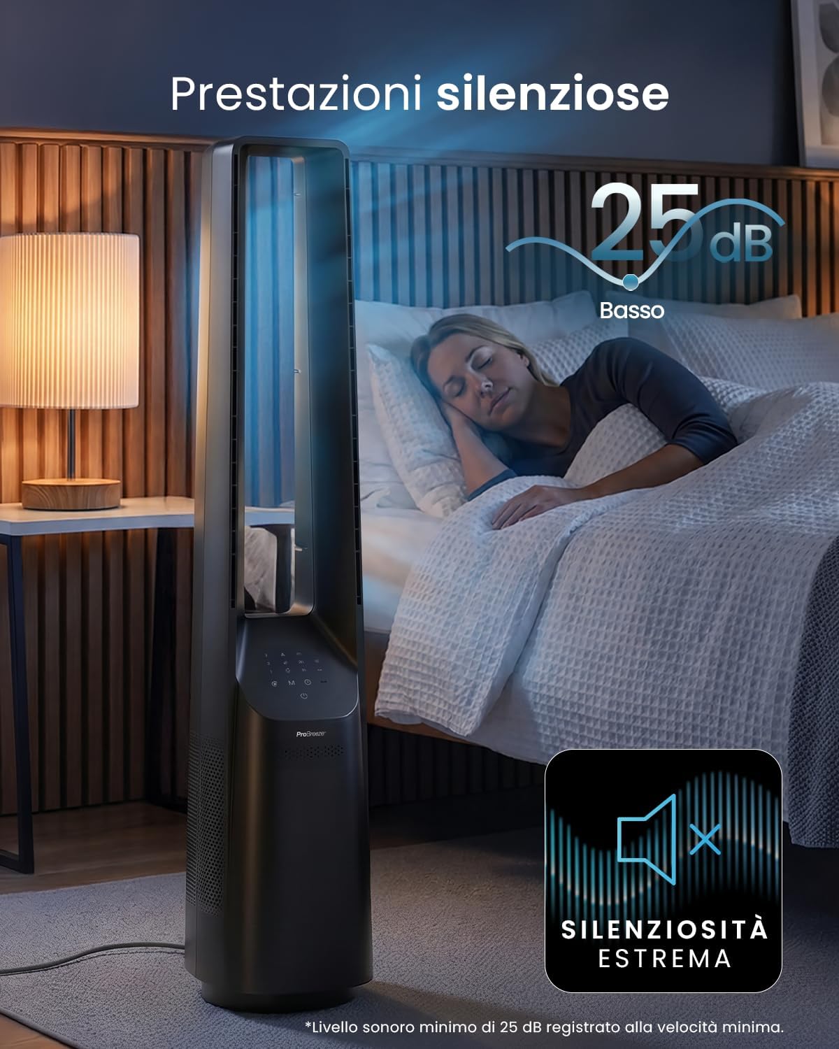 Pro Breeze 101cm rotorloser Ventilator - Smart Home Ventilator mit WLAN, Fernbedienung, LED Display, 6 Geschwindigkeiten - Turmventilator sehr leise,