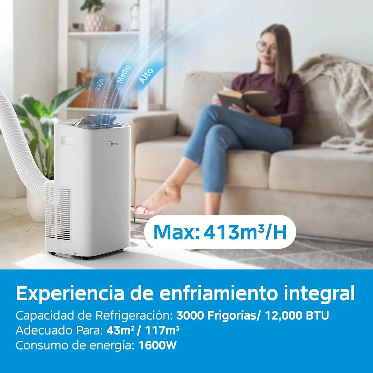 MIDEA Pingüino Aire Acondicionado Portátil 3 en 1 | 3000 Frigorías / 12000 BTU | Air conditioner Silencioso 43m2 - Deshumidificador Ventilador