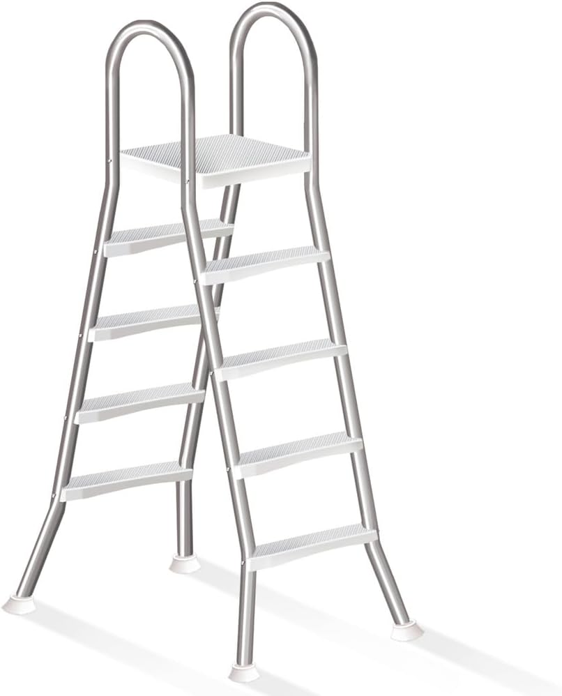 4 Stufige Poolleiter Edelstahl, Pooltreppe für Aufstellpool, Poolleiter 132 cm Poolhöhe, Pool Treppe, Poolstufen für Aufstellpools, Schwimmbadleiter