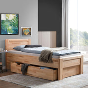 View Ewen Seniorenbett Massivholz 90x200 cm mit Schubkasten Komforthöhe aus geölter Kernbuche, Natur, mit Auflageleisten, 48 cm Einstiegshöhe, image 2