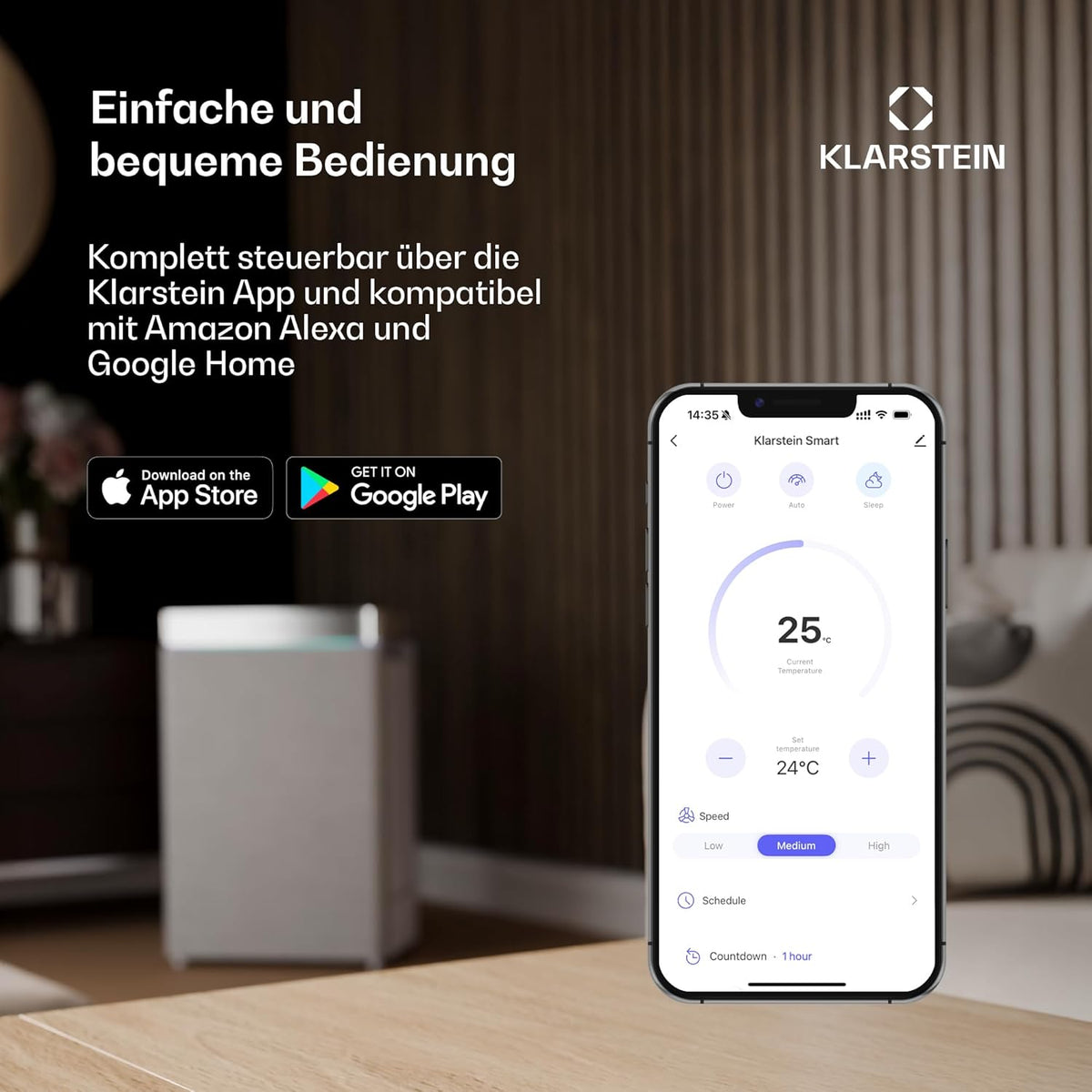Klarstein 4-in-1: Smart Luftkühler, Ventilator, Luftbefeuchter & Ionisation I 6 L Wassertank, Oszillation, 30 W, 210 m³/h, Timer I Klimagerät ohne