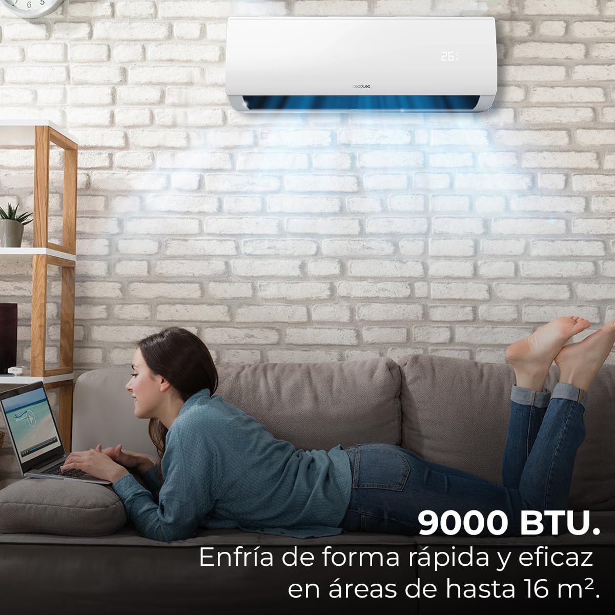Cecotec Aire Acondicionado Split AirClima 9000 Smartfresh. 9000 BTU, Motor DC, Bomba de Calor, Mando a distancia, Pantalla LED, Sistema Inverter, 5