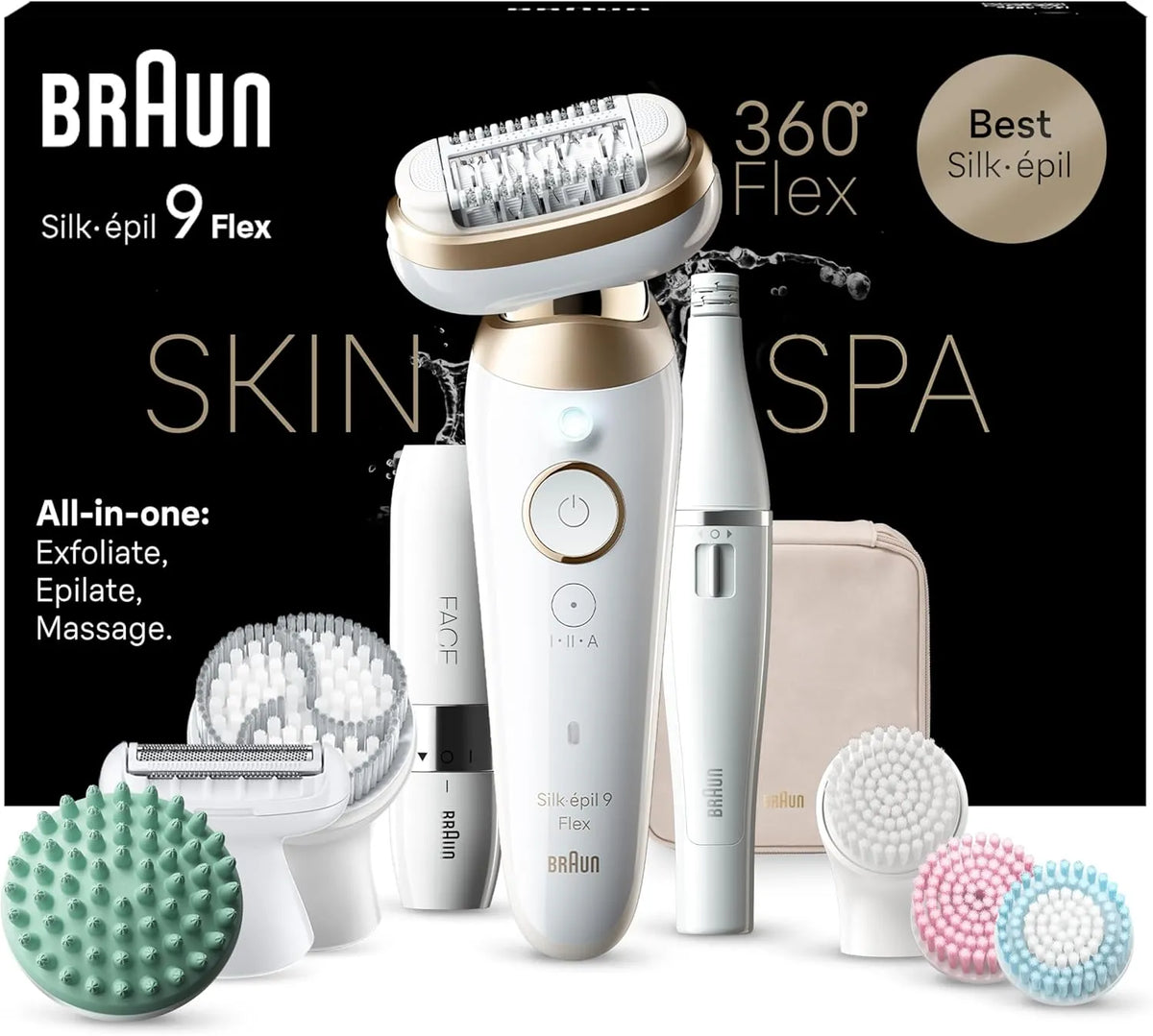 Braun Silk-épil 9 Flex SkinSpa, Depiladora Eléctrica Para Una Eliminación Del Vello Fácil, 9-681 3D, Blanca/Dorada