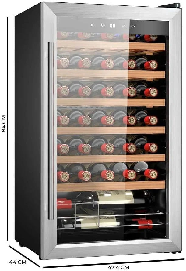 Cecotec Vinoteca 34 botellas Bolero grandsommelier 34030 inox compressor, 80 L, Enfriamiento por compresor, Temperatura regulable de 5 a 18oC, Control