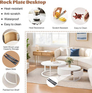 View 2er Set Couchtisch Rund Weiss 50+70cm Wohnzimmertisch Weiß Runder Couchtisch Mit Stauraum Marmor Beistelltisch Stabilem Metallgestel Satztische Fürs image 4