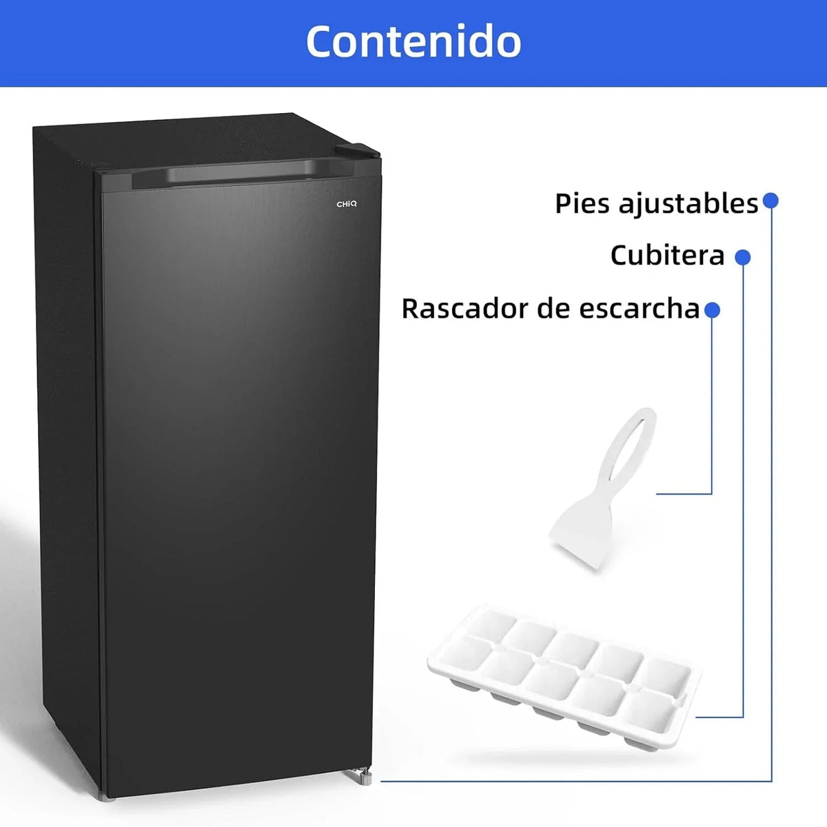 Congelador vertical independiente CHiQ, 145L de capacidad, congelación rápida, termostato ajustable, silencioso, puerta reversible, negro,