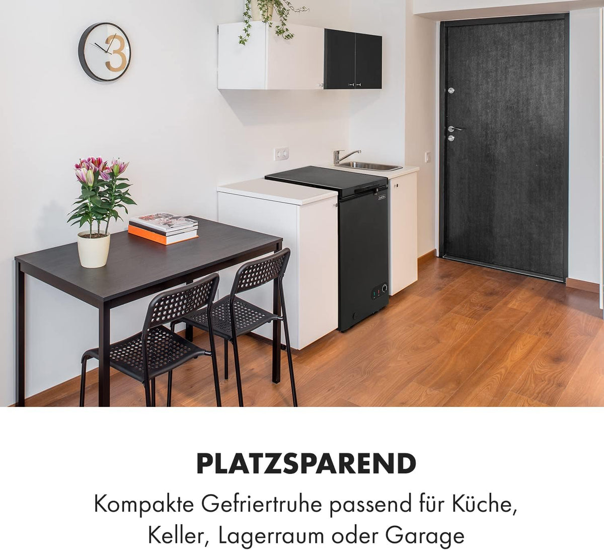 Klarstein Gefriertruhe Klein und Schmal, Freistehende Kleine Gefriertruhe, 78 Liter Tiefkühltruhe, Kleine Kühltruhe mit Einhängekorb,