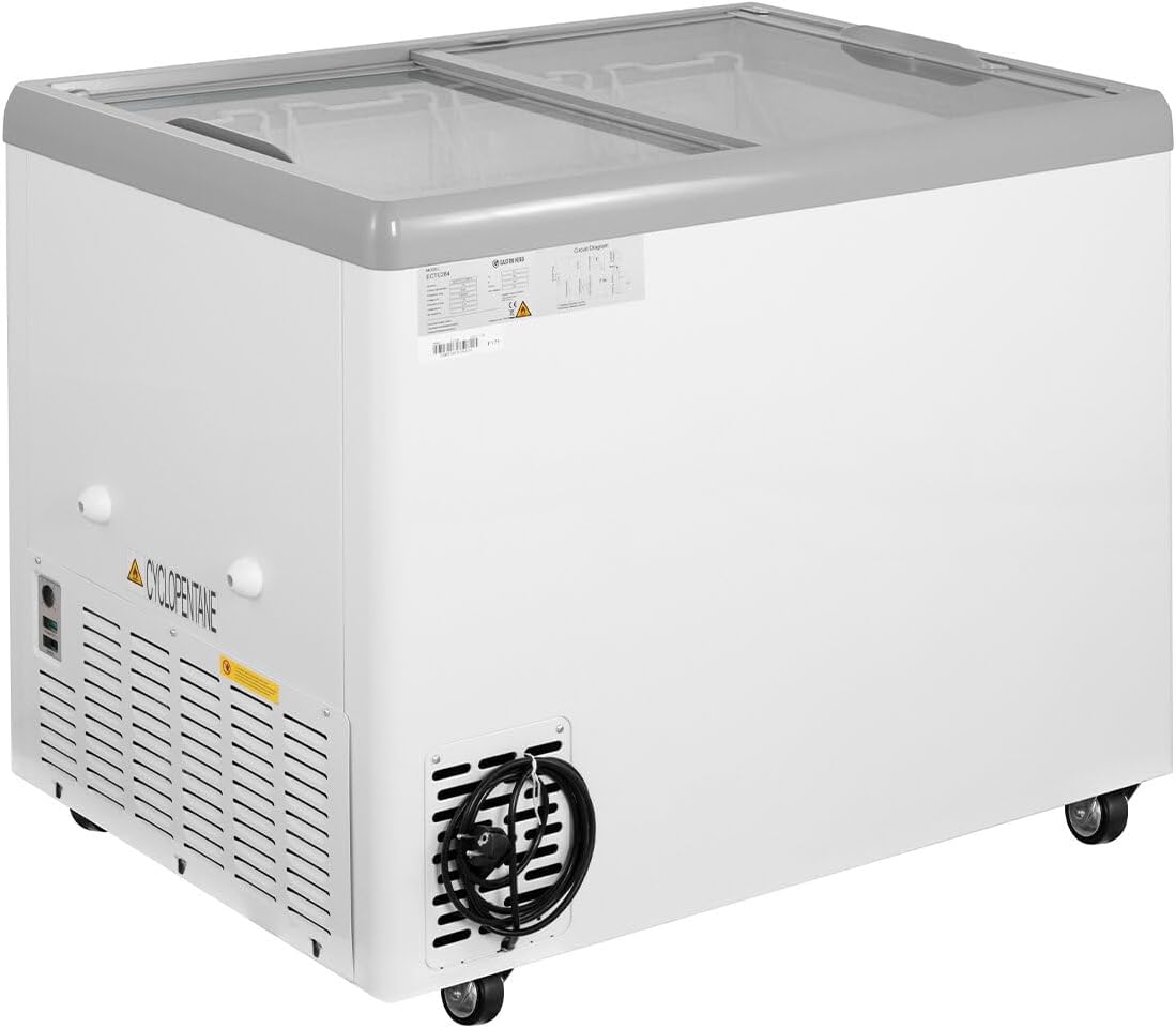 GastroHero Eiscreme Gefriertruhe 284 Liter Tiefkühltruhe LED Beleuchtung Schiebeglasdeckel Rollen Gefrierschrank Gewerbe Eis Truhe Verkauf –18 °C