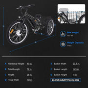 View 26 Inch Adult 3 Wheel Electric Tricycle with Basket, Fat Tires,7 Speeds,350W Powerful Motor, 36V 10Ah Removable Battery – Dark Gray image 2