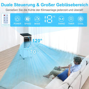 View Klimagerät ohne Abluftschlauch, 14L 60W Klimaanlage Mobil mit 12H Timer, 3 Modus, 40dB, 120°Oszillation, Abnehmbare Wassertank, Fernbedienung, Leise image 4
