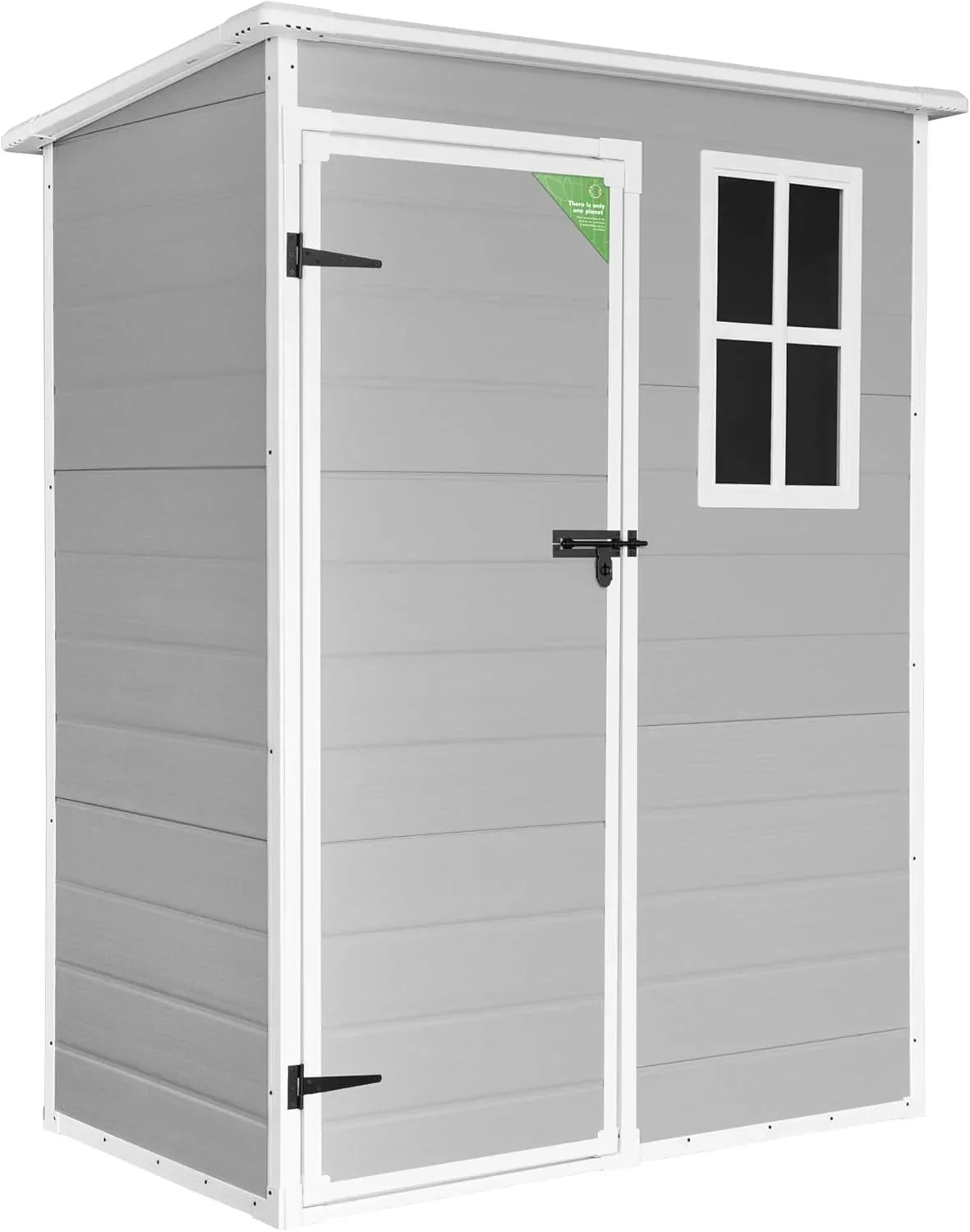 Wasabi - Caseta de Resina Jardín Unit 1.4 – Ventana Luz Natural - Suelo Incluido - Paneles 12mm de Espesor - Gris Blanco - Cobertizo PVC Almacenaje