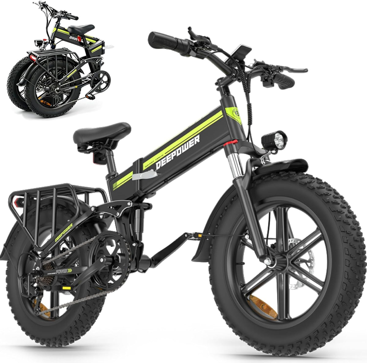 Bicicleta eléctrica plegable, batería extraíble 48 V 25 Ah, autonomía 110 KM, bicicleta eléctrica con neumáticos grasos 20" x 4, suspensión completa,