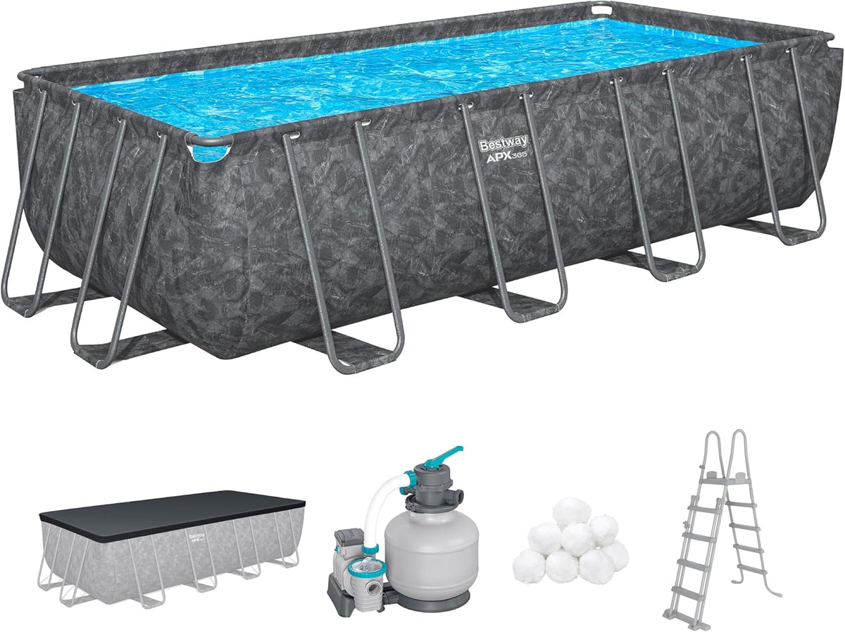 Bestway APX365 Winterfestes Frame Pool Set, Sandfilteranlage, 549 x 274 x 132 cm, 16.477 L, Stahlrahmen, Polar-Shield, Dunkle Marmor-Optik,