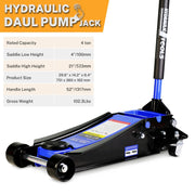 View 4-Ton Floor Jack, Low Profile Car Jack, Heavy-Duty Trolley Jack Car Lift with Dual Pump Pistons, Lifting Range 4"-21", 8000LBS image 4