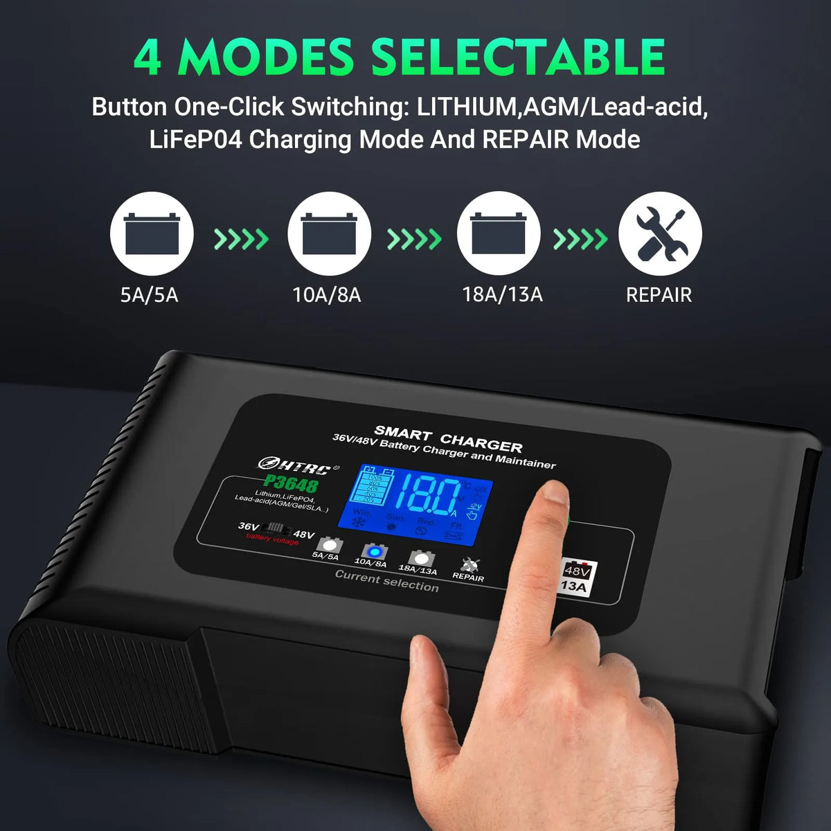 36 Volt Golf cart Charger 18-Amp Smart Charger, Car Battery Charger,Trickle Charger,36V,18-Amp and 48V,13-Amp,Lithium,LiFePO4,Lead-Acid AGM/Gel/