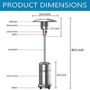 View 2 Set 48,000-BTU Umbrella Patio Propane Heater with Wheels,Stainless Steel Patio Heater,Stainless Steel Floorstanding Liquid Propane Heater Outdoor image 3