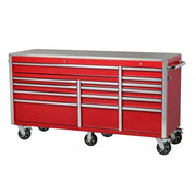 View Heavy-Duty 72 in. W x 24 in. D 15-Drawer Tool Chest Mobile Workbench with Stainless Steel Top and Dual Locks in Red image 1
