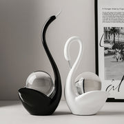 View Modern Ceramic Swan Figurine with Glass Sphere Decorative Sculpture for Home Tabletop Decor image 3