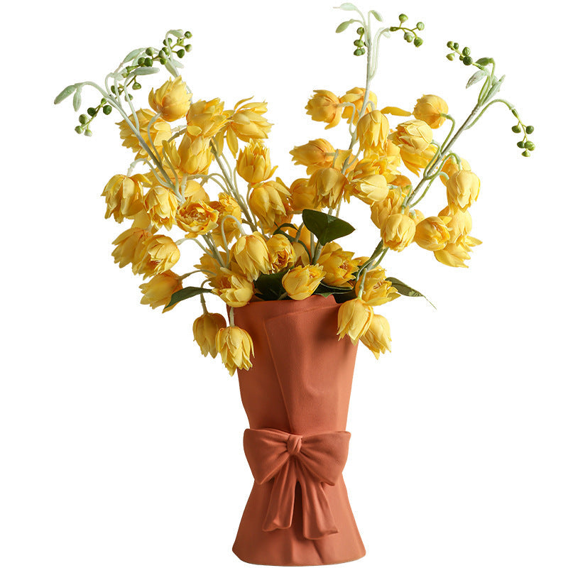 Modern Ceramic Decorative Vase with Bow Design for Tabletop Home Decor