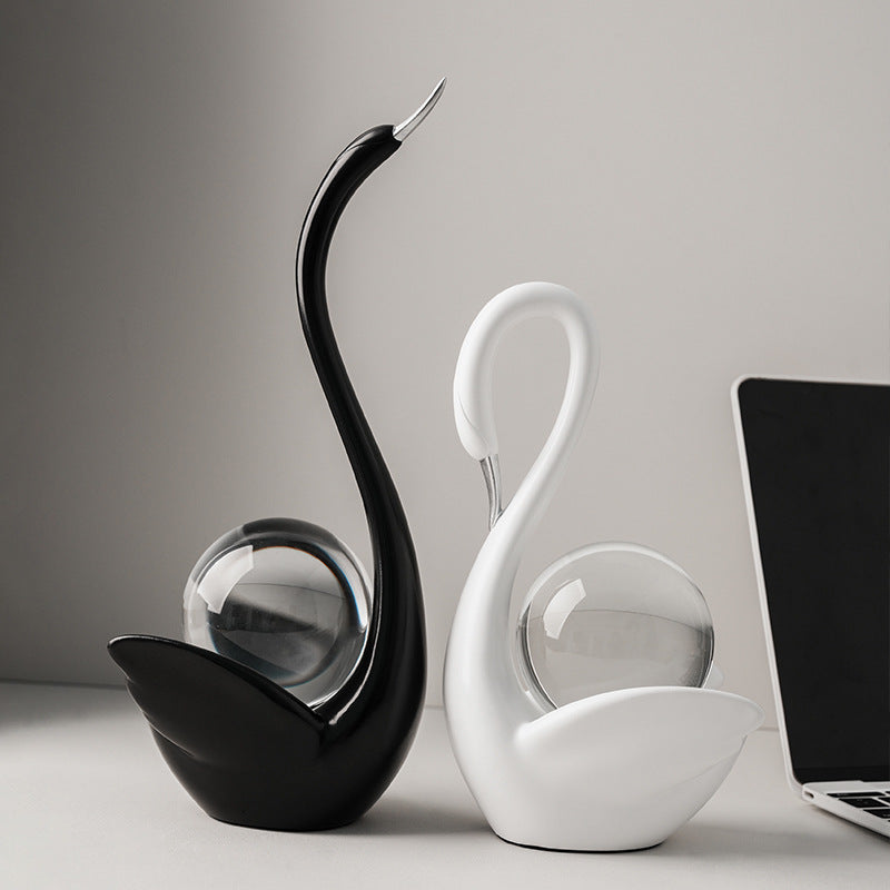 Modern Ceramic Swan Figurine with Glass Sphere Decorative Sculpture for Home Tabletop Decor