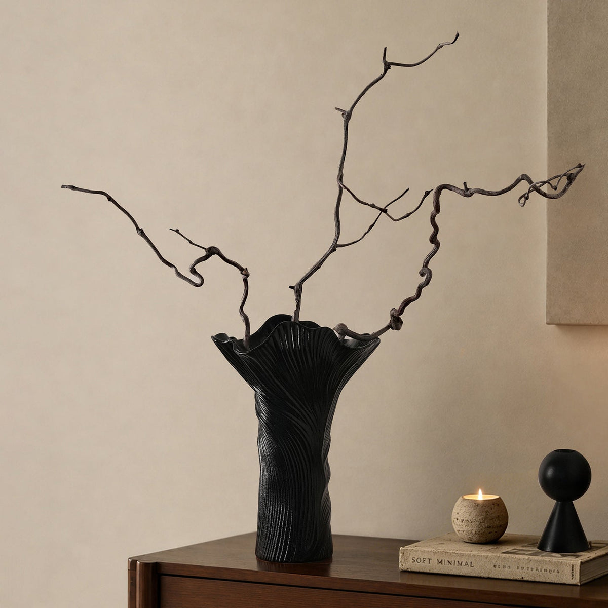 Modern Textured Ceramic Decorative Vase for Tabletop Floral Arrangement and Home Decor