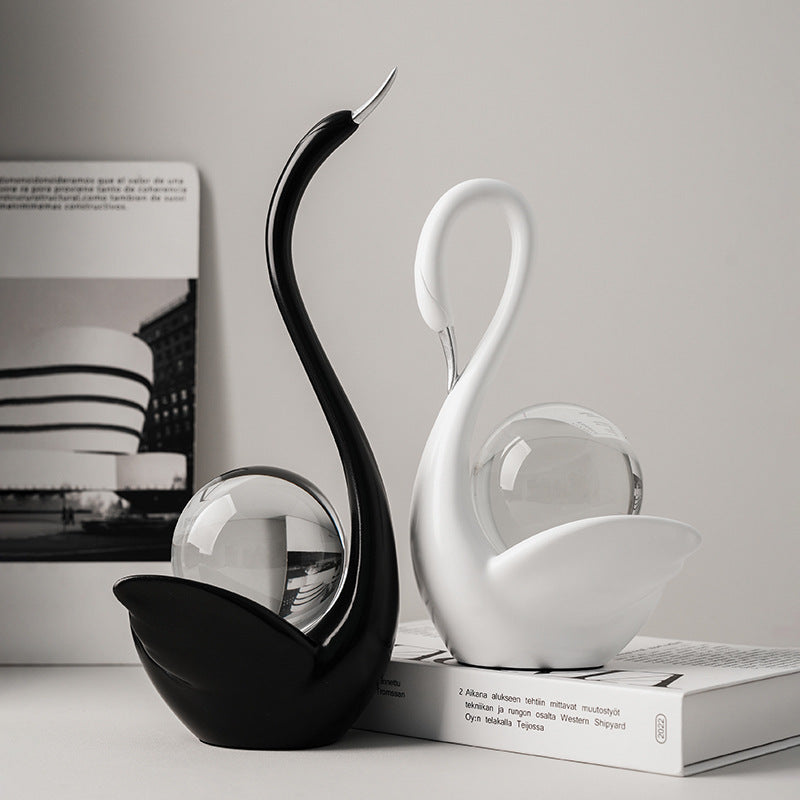 Modern Ceramic Swan Figurine with Glass Sphere Decorative Sculpture for Home Tabletop Decor