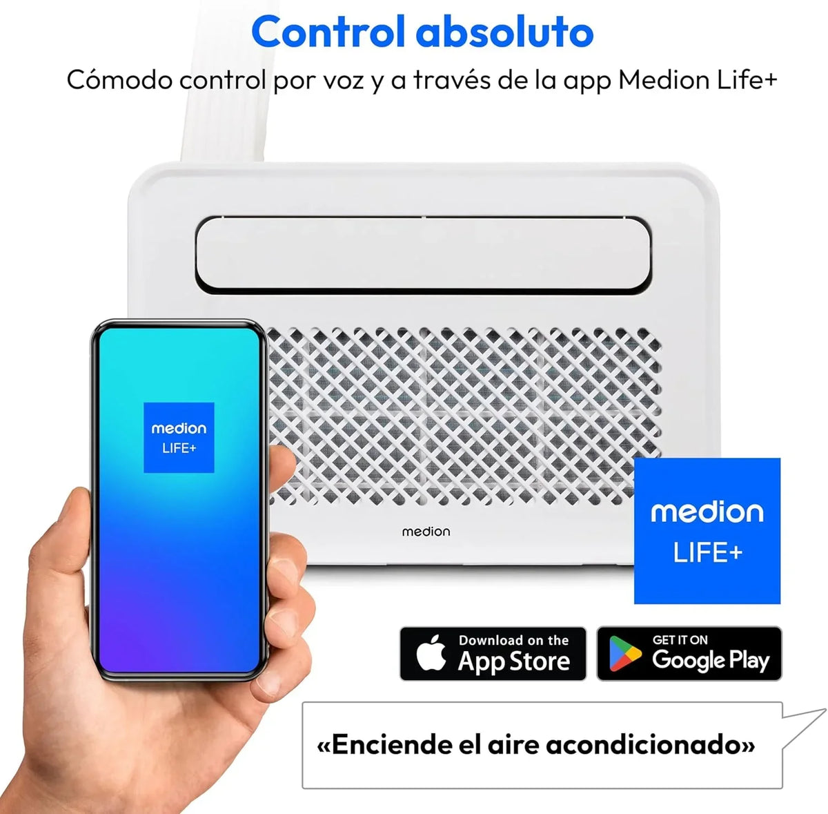 MEDION Smart Split Aire Acondicionado Caravana P502 (5000 BTU, 3 en 1, Refrigeración, Deshumidificación, Ventilador, hasta 12 m², ideal para caravanas