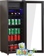View Merax Kühlschrank 128L, Freistehend Getränkekühler mit 120L-Kühlschrank + 8L-Gefrierschrank, mit LED-Innenbeleuchtung und Verstellbare Einlegeböden, image 1