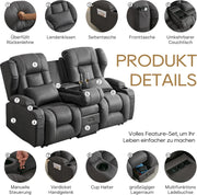 View 2er Relaxsessel mit Liegefunktion Fußteil, Zweisitzer Fernsehsessel 2 Sitzer TV Sessel mit Konsole, Manuell Verstellbar Doppel Kinosessel bis 360 kg ( image 4