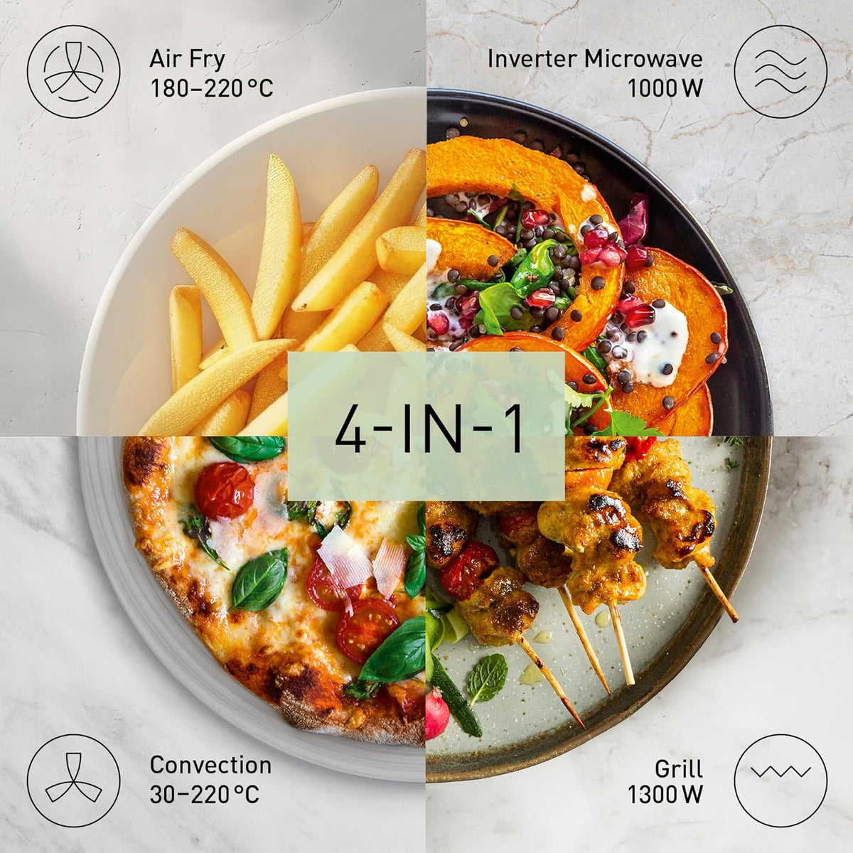 Panasonic NN-CD58RSEPG 27L 4-in-1 Kombi-Mikrowelle mit Airfryer Modus und Garkorb, 1000W Inverter, 1300W Grill, Umluft, 19 Automatikprogramme,