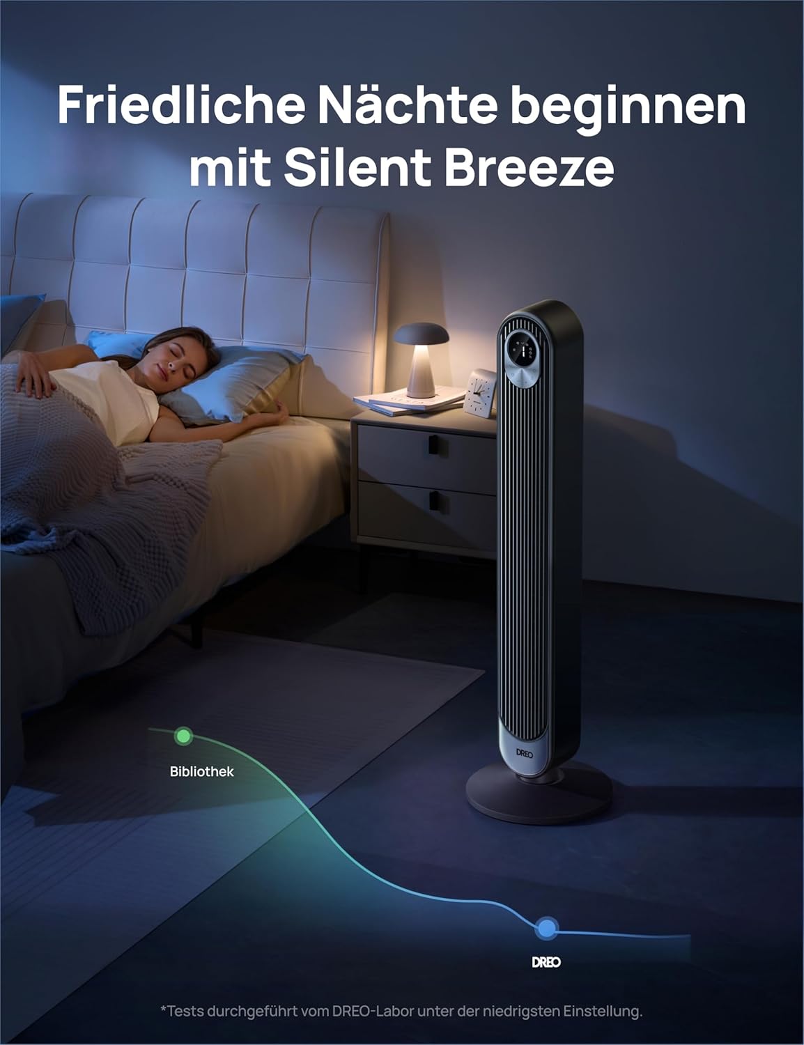 DREO DC Motor Turmventilator Leiser, 11M Windentfernung Ventilator mit Kühlung Fernbedienung, 9 Stufen 4 Modi, 90° Oszillierender Stand Ventilatoren