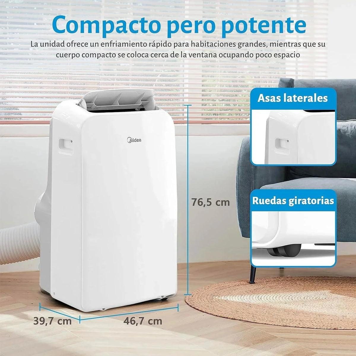 MIDEA Pingüino Aire Acondicionado Portátil 3 en 1 | 3000 Frigorías / 12000 BTU | Air conditioner Silencioso 43m2 - Deshumidificador Ventilador