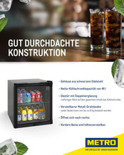View METRO Professional Mini-Kühlschrank GPC1046, Edelstahl/Glas, 43 x 48 x 51.5 cm, 46 L, schwarz image 2