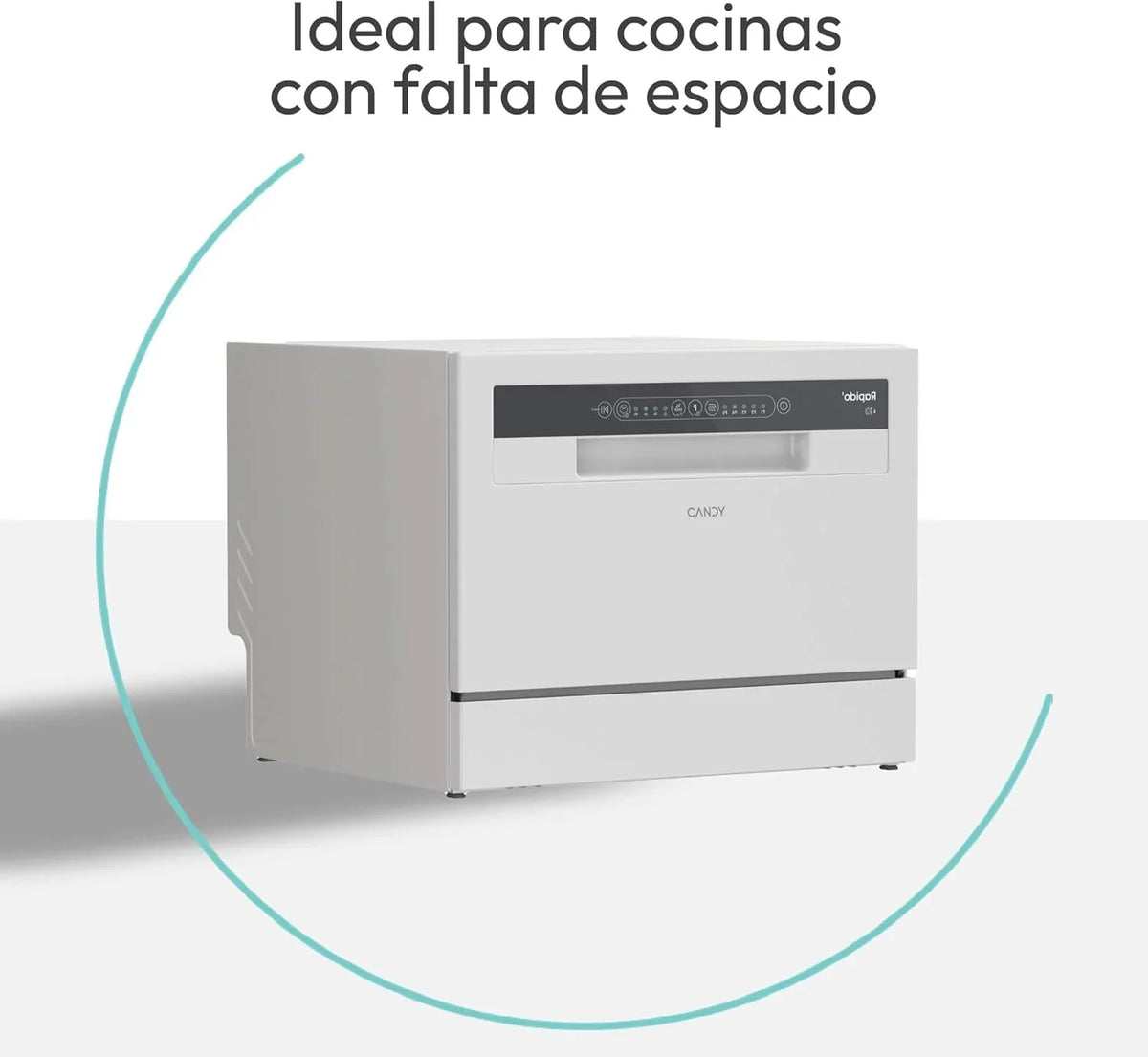 Candy CP 6E51LW Lavavajillas Pequeño y Compacto, 6 Servicios, Digital, 51DBA, 5 Ciclos, Media Carga, Inicio Diferido 3-6-9 horas, Indicador Sal y